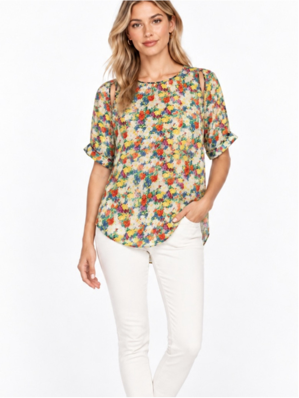 Rebecca Minkoff 100% Silk Floral Cold Shoulder Blouse Top Size 8